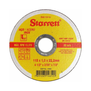 Disco de corte inox 4.1/2 1,0 7/8 starret